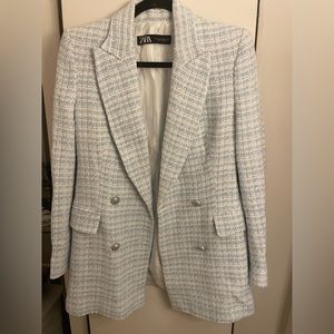 Zara blue and white tweed blazer